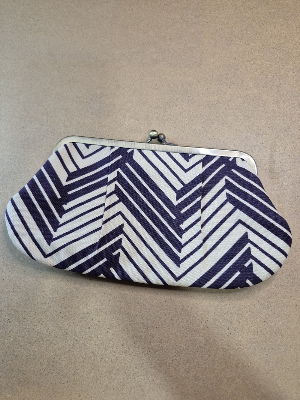 Old Navy Navy and White Chevron Kiss-Lock Clutch